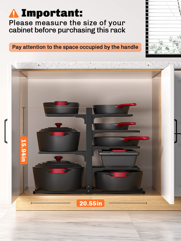 MUDEELA Pan Organizer Rack for Cabinet with 3 DIY Methods and 8-Tier  Adjustable Heavy Duty Pan Organizer Rack for Cabinet Bundle