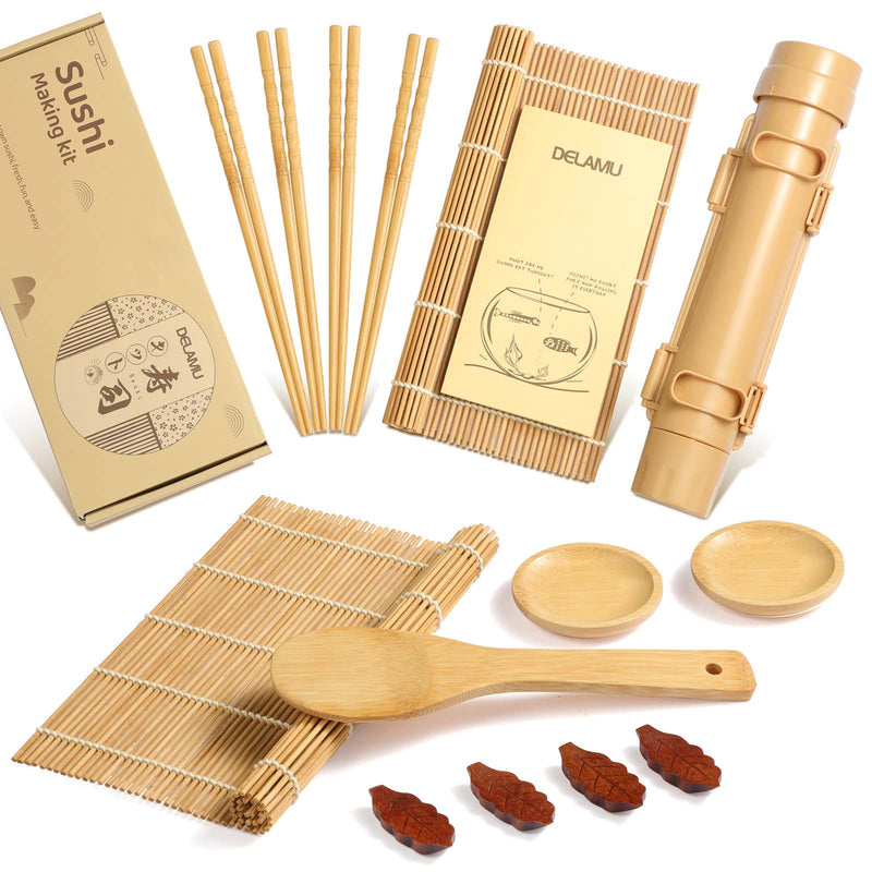 Delamu Sushi Making Kit, Sushi Making Tool Set Bamboo Rolling Mat