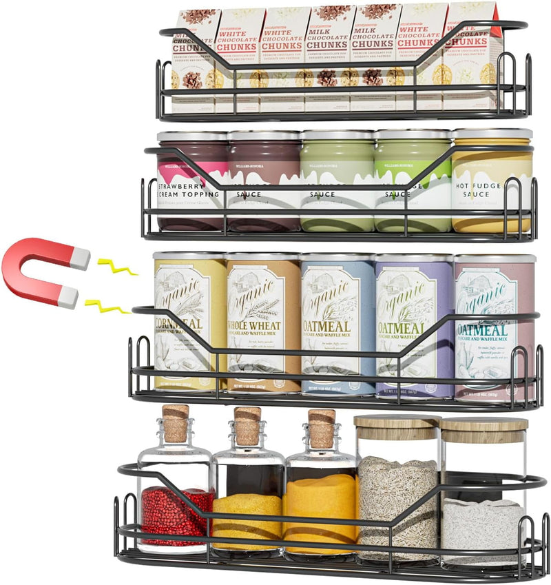 4 Pack Magnetic Shelf, Magnetic Spice Rack Organizer for Refrigerator and Microwave Oven