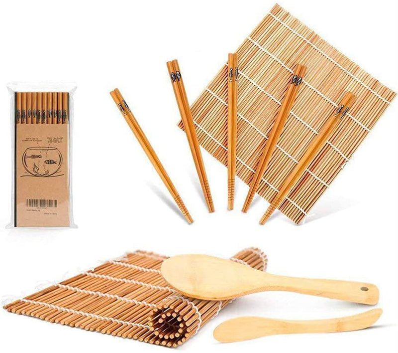 Delamu 9Pcs/set Bamboo Sushi Making Kit,Sushi Rolling Kit