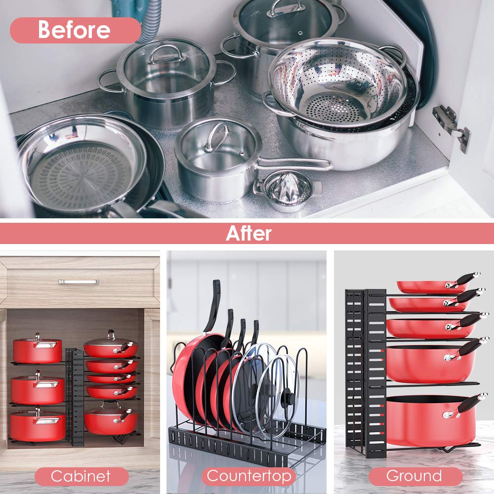 MDHAND Pots and Pans Organizer for Cabinet, Pot Rack with 2 DIY