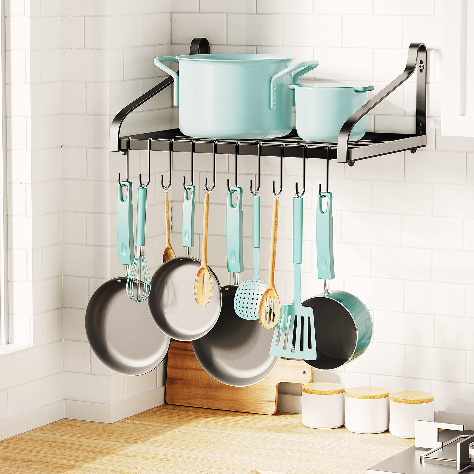 MUDEELA Pots and Pans Organizer for Cabinet, 8 Tier Pot Rack with